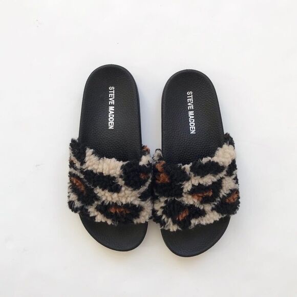 Steve Madden faux shearling-trim leopard slippers EUC size 2 youth - Picture 7 of 7